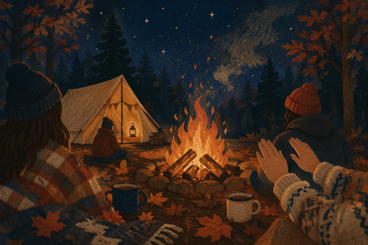 Cozy Autumn Bonfire Night in Forest
