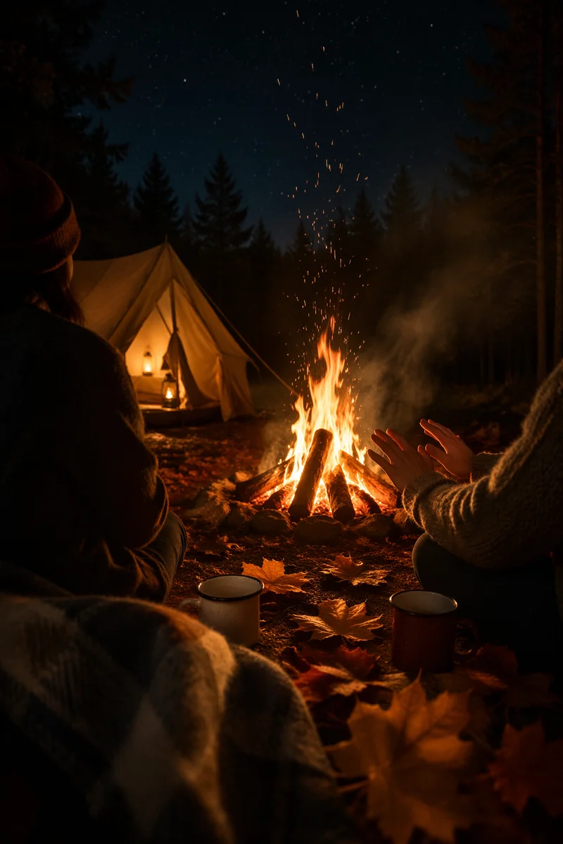 Cozy Autumn Bonfire Night Camping Scene