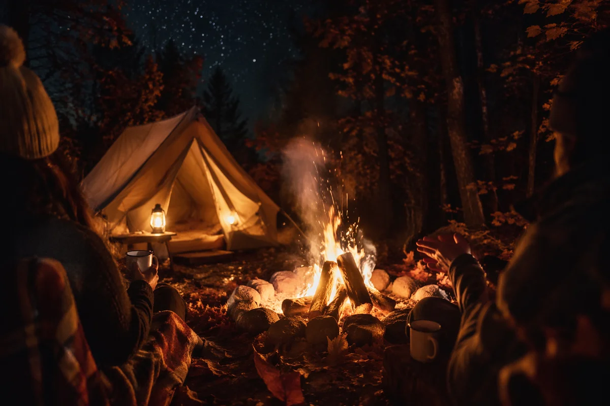 Cozy Autumn Bonfire Camping Night Scene