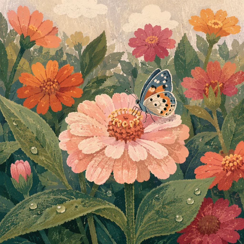 Spring Butterfly Garden with Pink Bloom