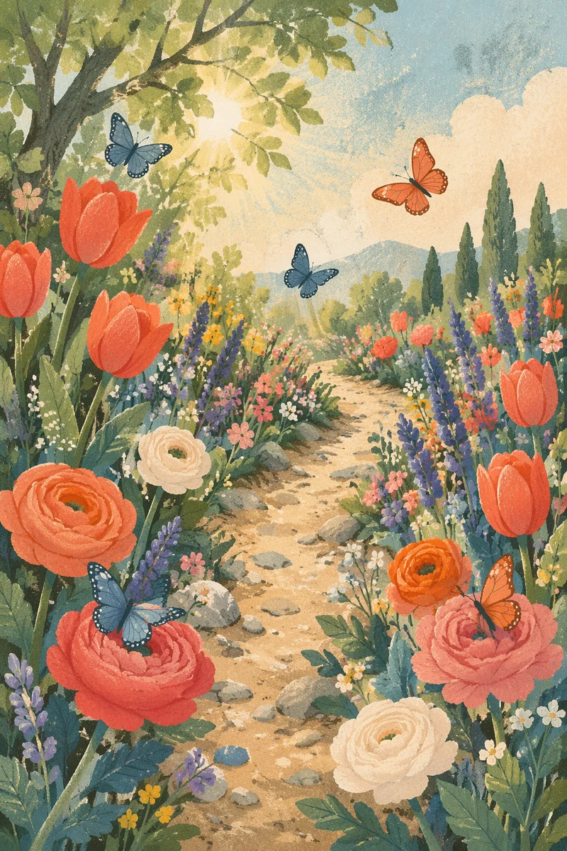 Spring Butterfly Garden Path in Bloom