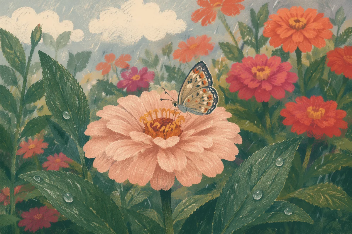 Spring Butterfly Garden with Pink Bloom