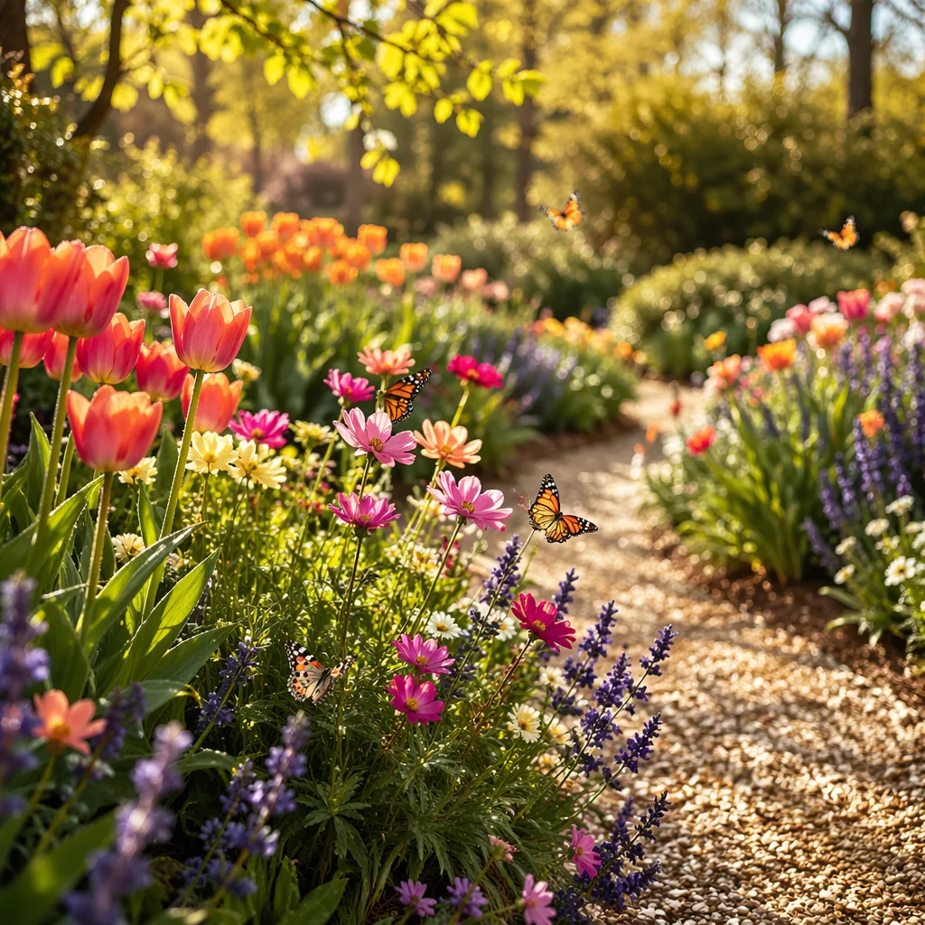 Spring Butterfly Garden with Vibrant Flowers