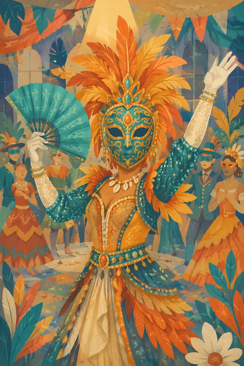 Colorful Carnival Mask and Feather Headdress