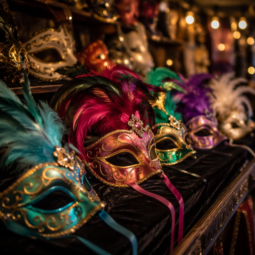Elegant Carnival Masks with Colorful Feathers