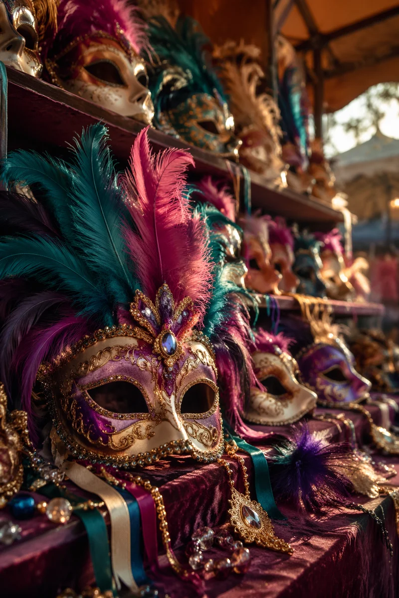 Festive Carnival Masks with Colorful Feathers