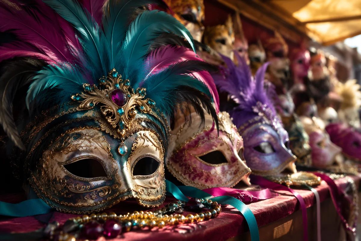 Colorful Carnival Masks in Artisan Market