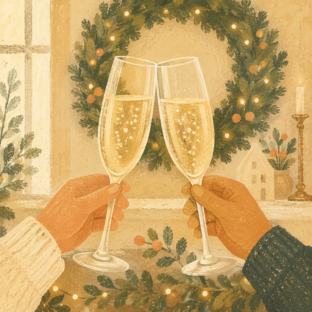 Champagne Toast with Holiday Garland Lights
