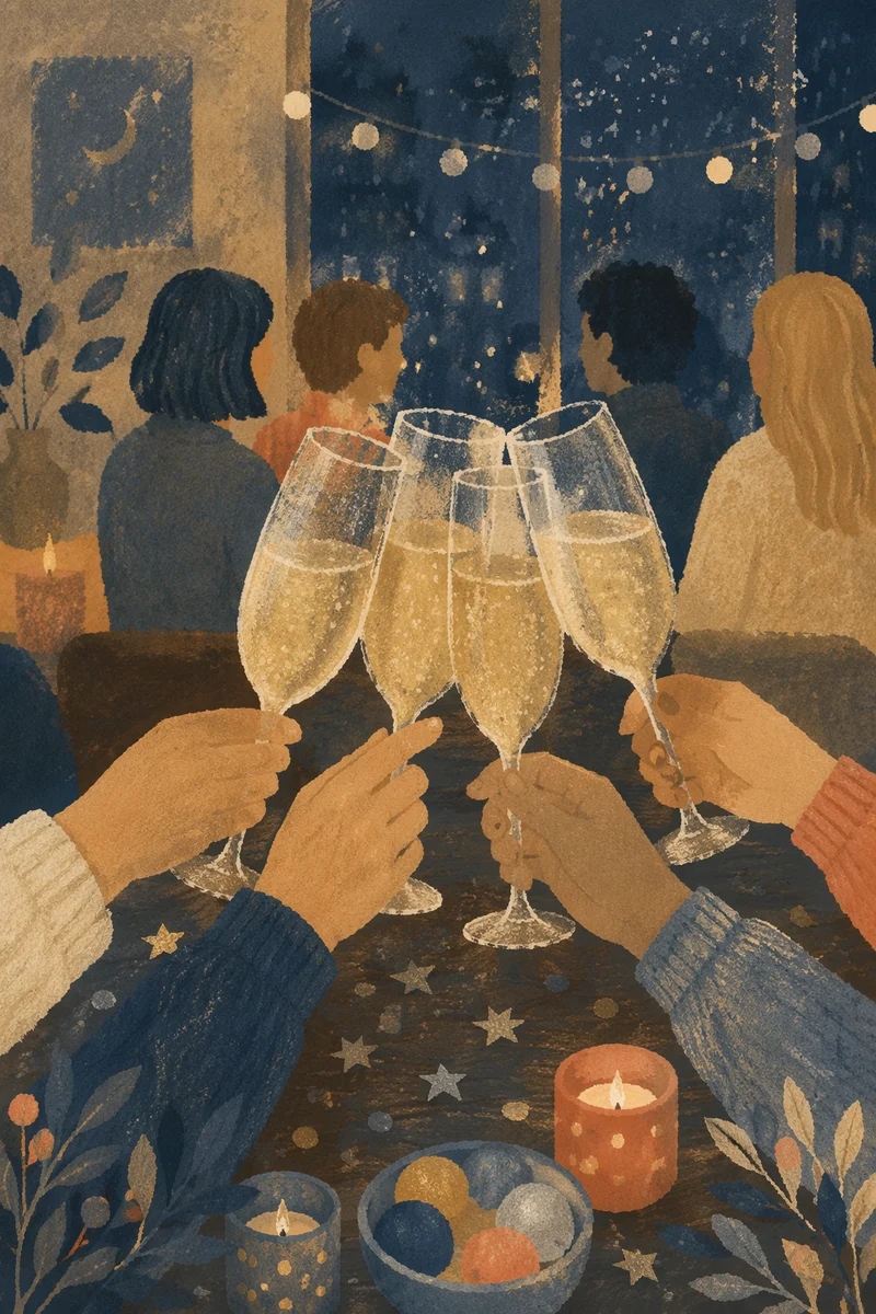 Elegant New Year Champagne Toast at Midnight