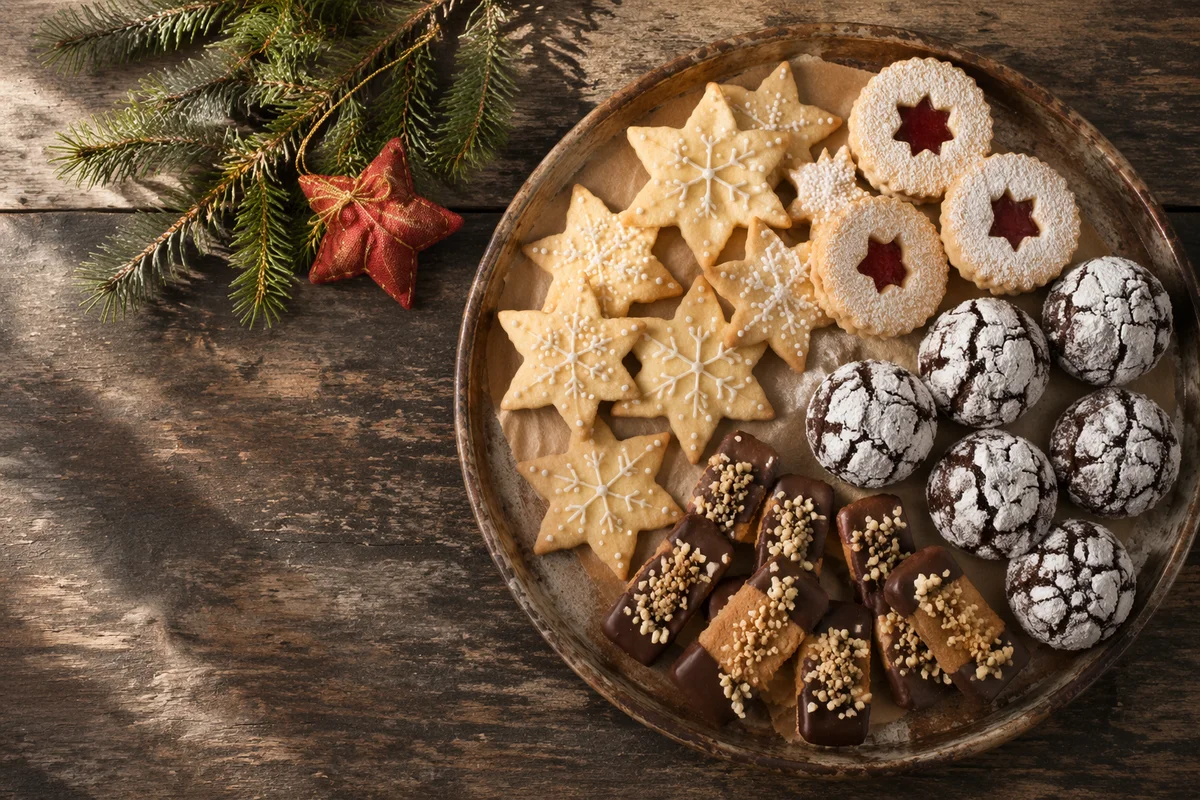 Star Christmas Cookies on Rustic Tray