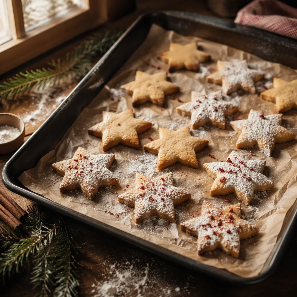 Star Christmas Cookies on Rustic Baking Tray
