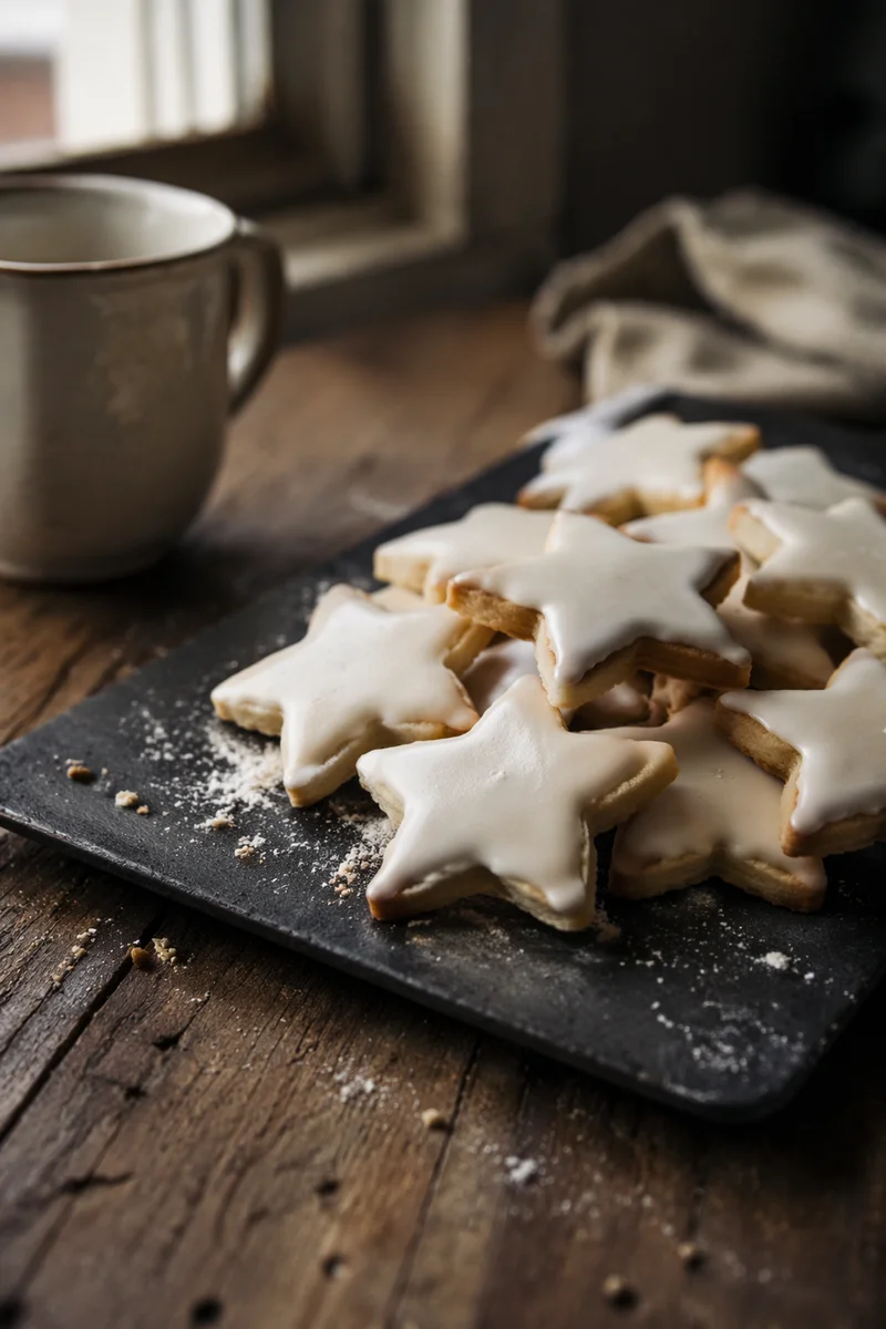 Star Christmas Cookies on Rustic Tray