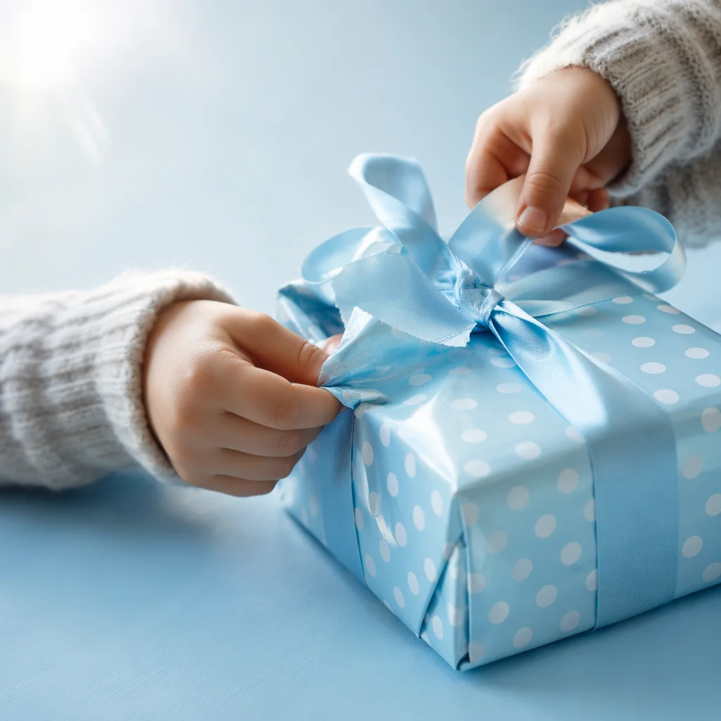 Christmas Morning Gift Unwrapping Close Up
