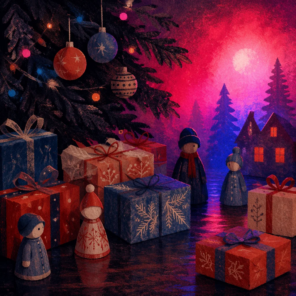 Festive Christmas Presents Beneath Glowing Tree