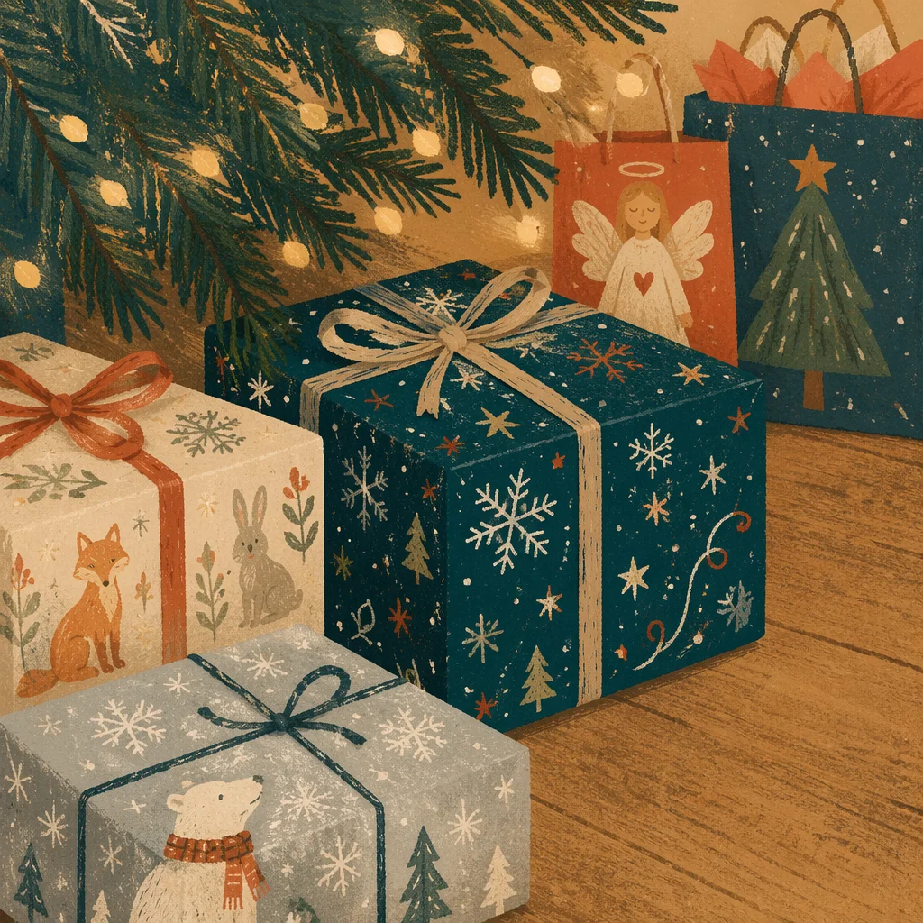Cozy Christmas Presents Beneath Evergreen Tree