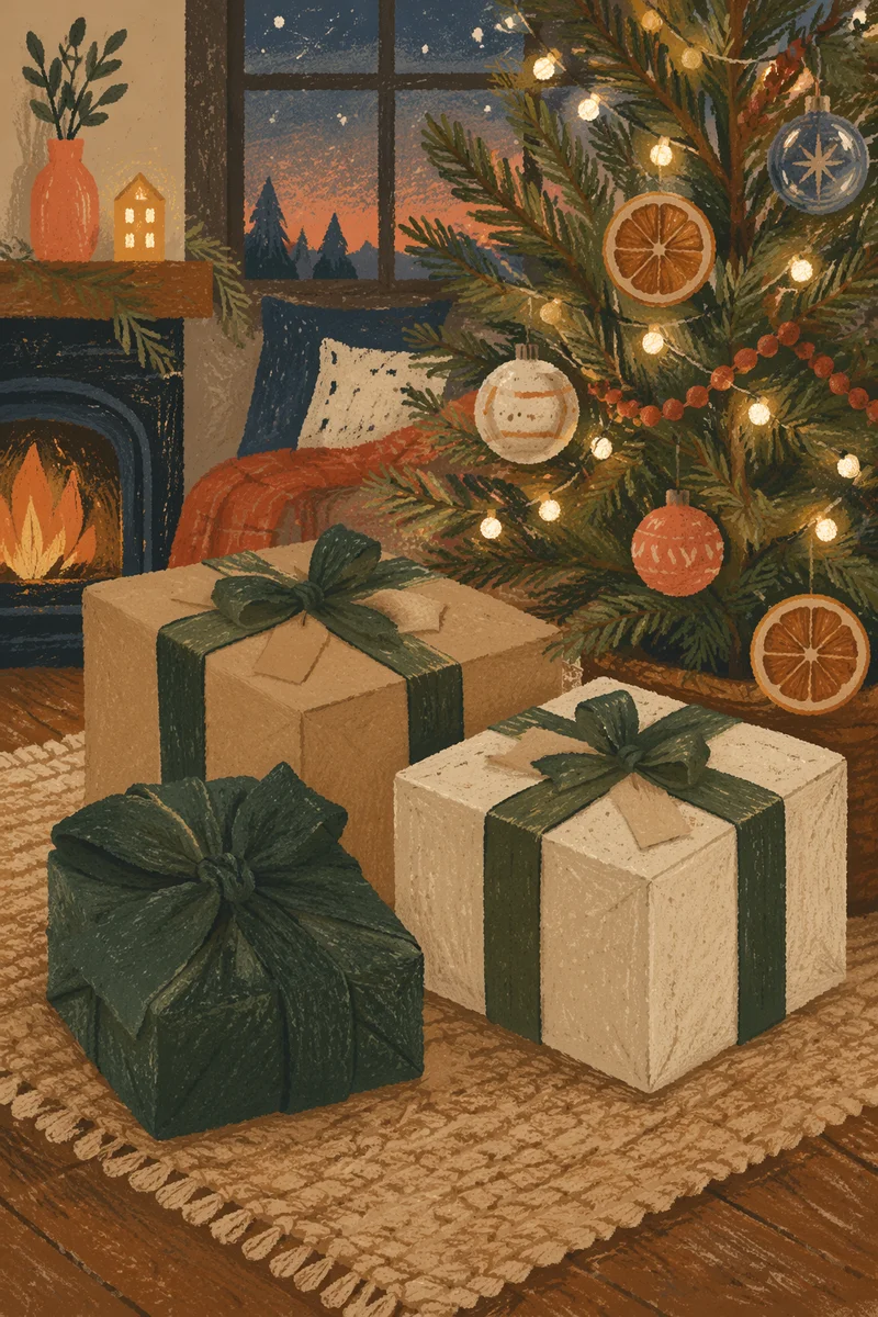 Cozy Christmas Presents Beneath Evergreen Tree