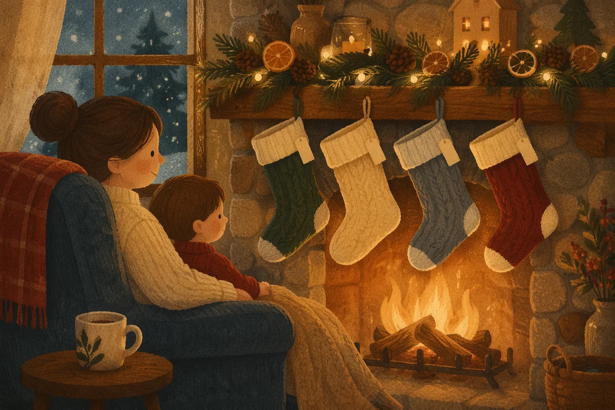 Cozy Christmas Stockings on Rustic Mantel