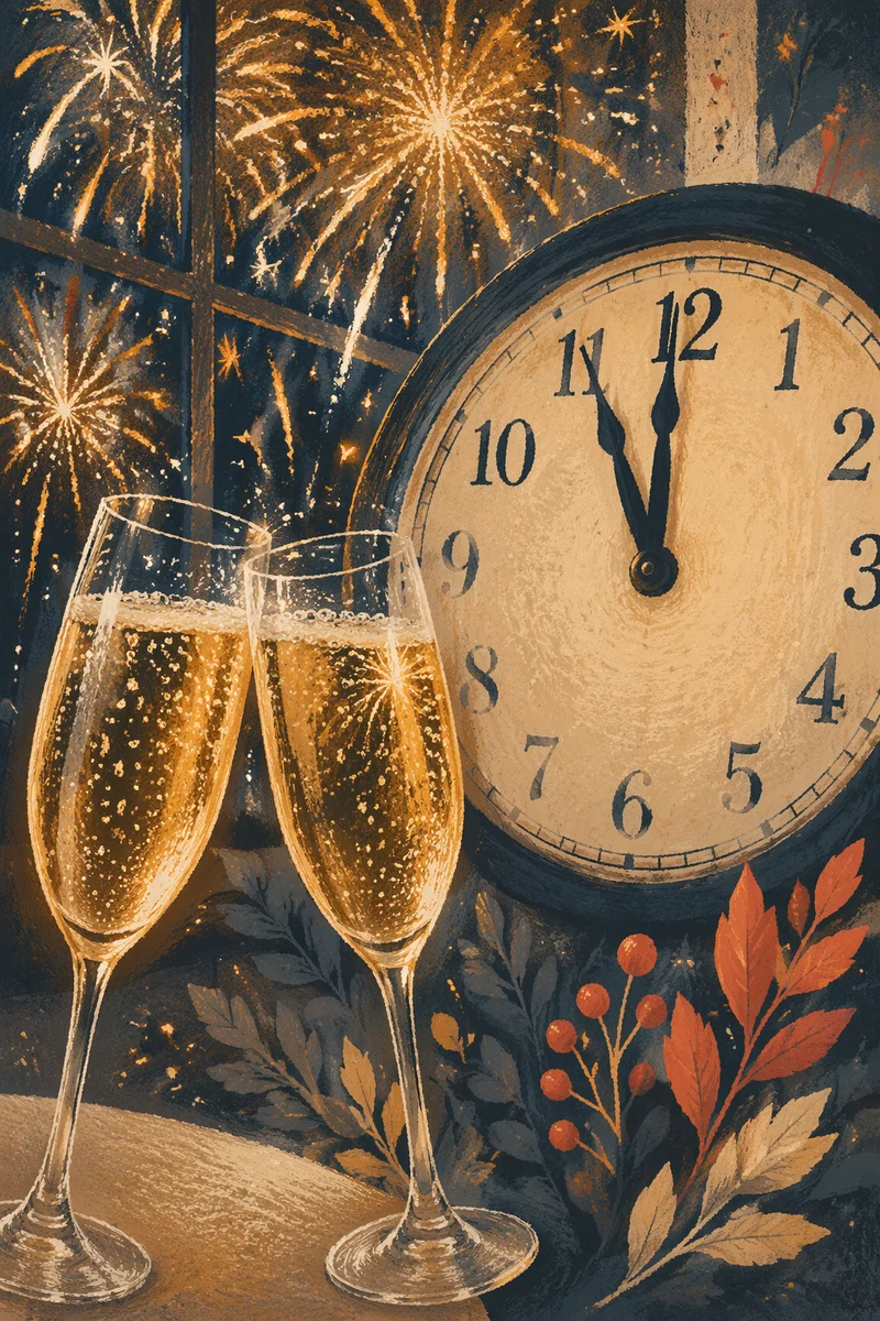 Midnight New Year Countdown with Champagne