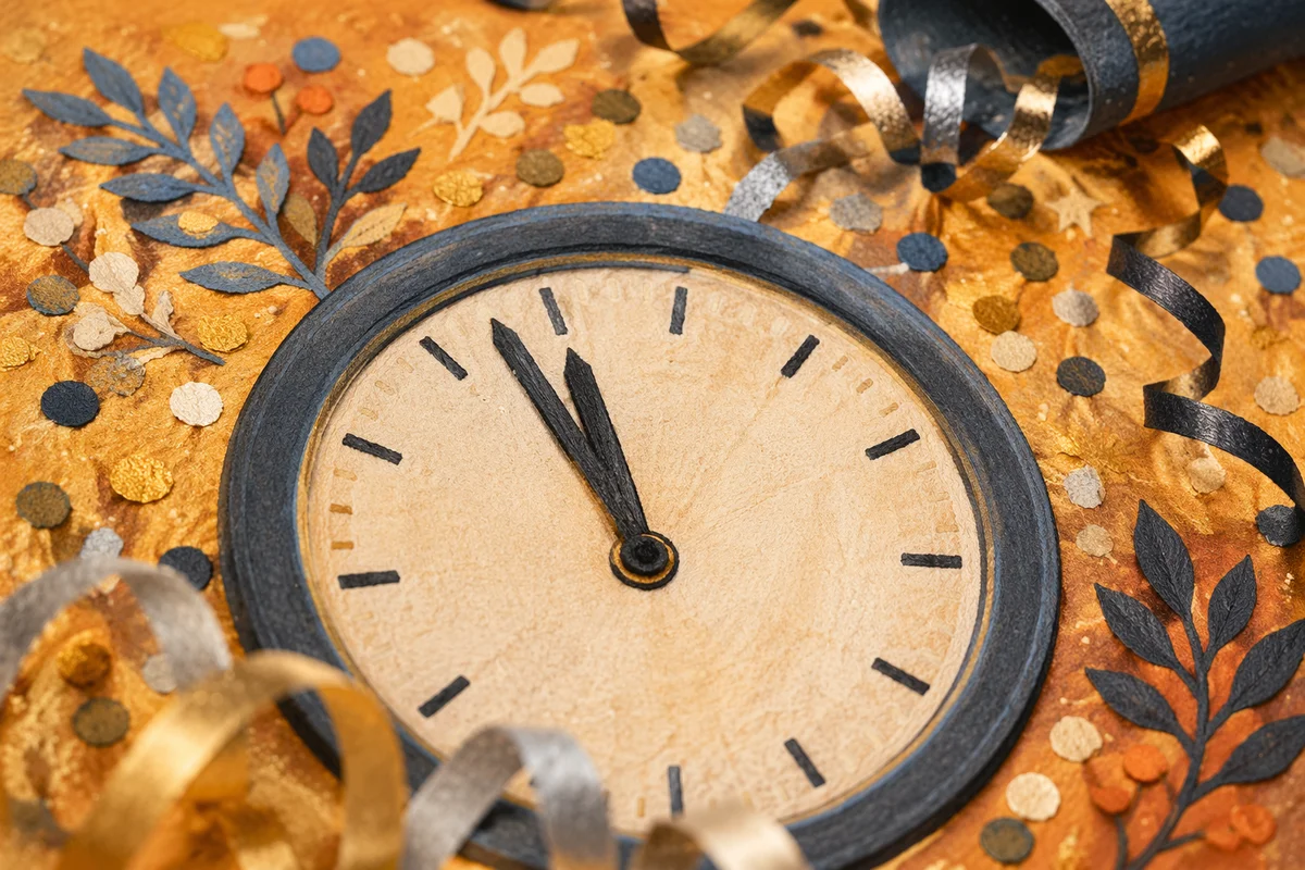 Midnight Countdown Clock with Golden Confetti