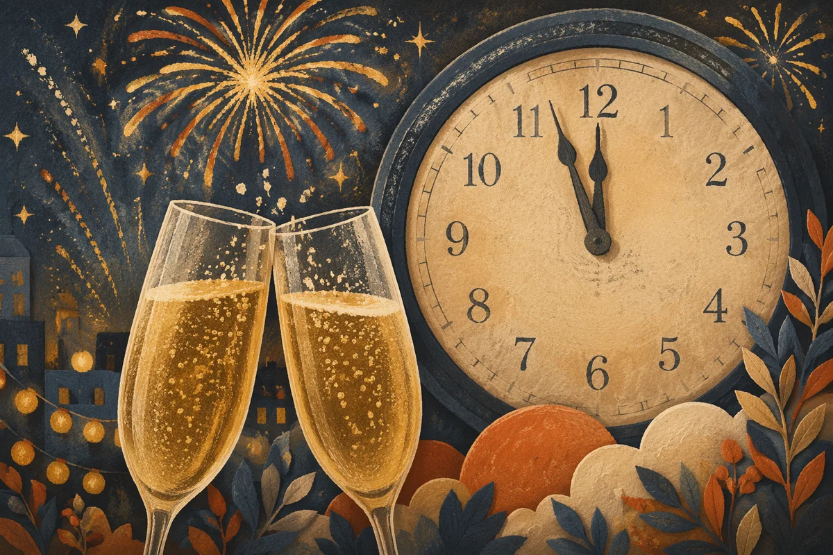 Midnight New Year Countdown With Champagne