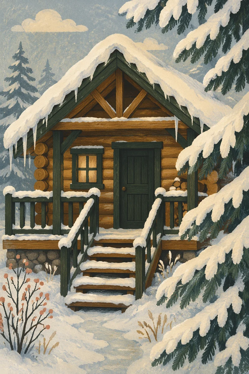 Cozy Snow Covered Cabin Winter Retreat