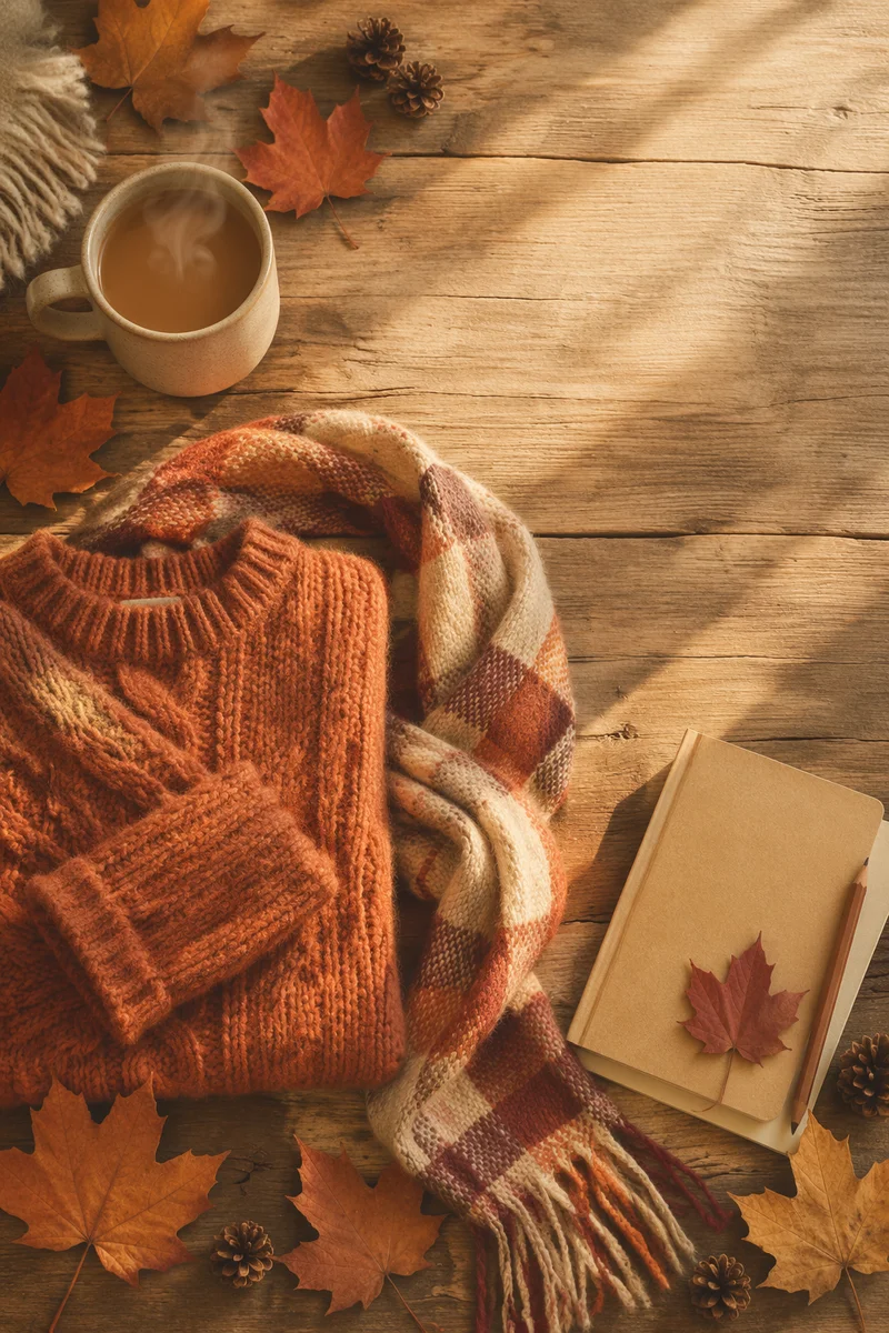 Cozy Autumn Sweater and Scarf Flat Lay