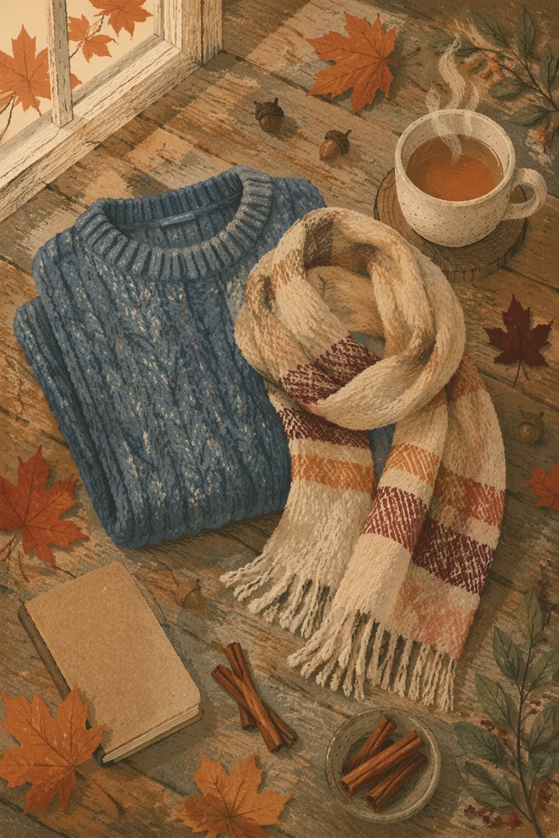 Cozy Autumn Sweater and Scarf Flat Lay