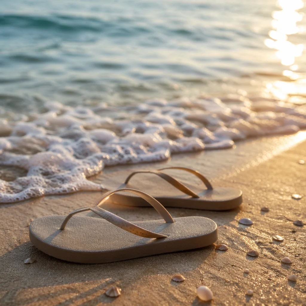 Flip Flops by Ocean Waves in Summer
