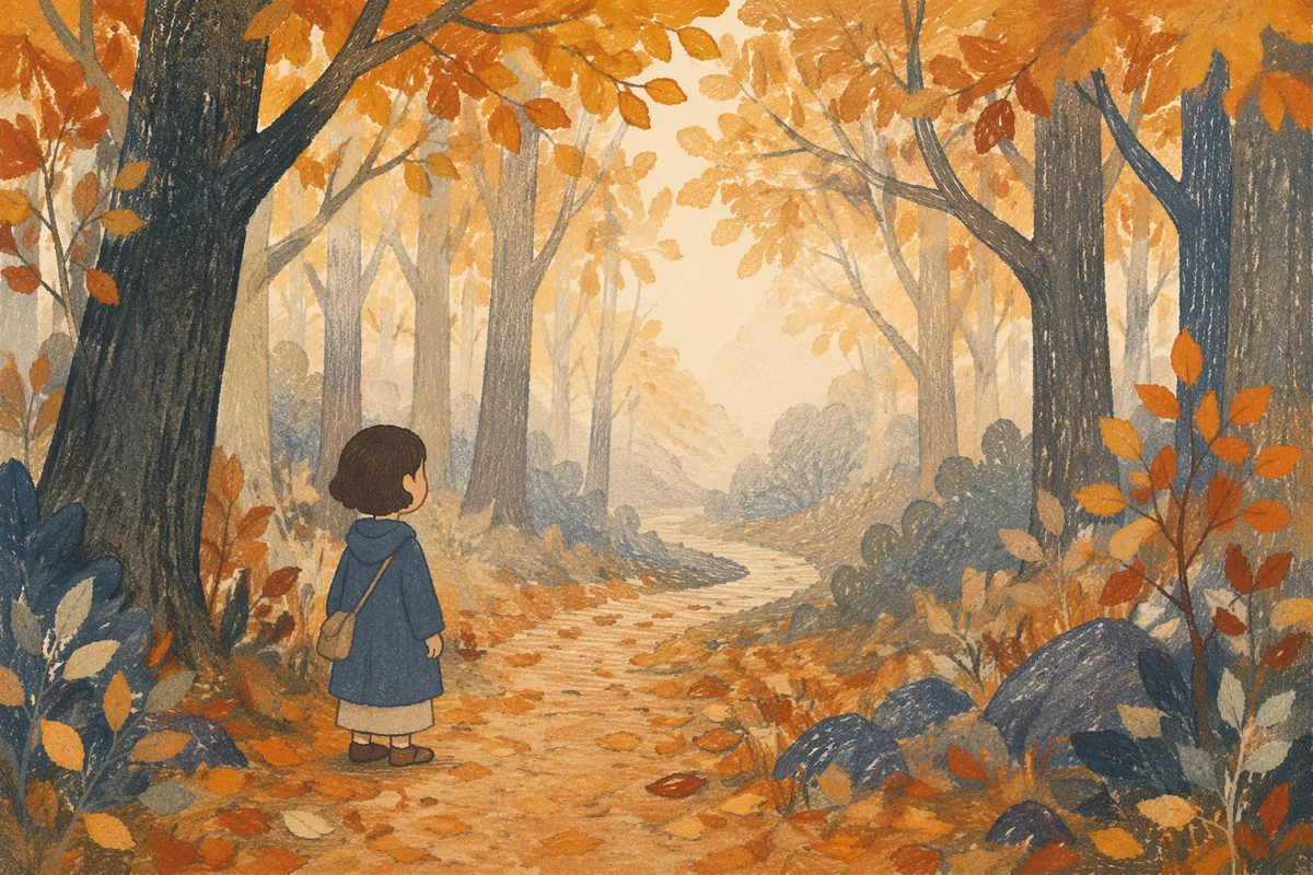 Foggy Autumn Woodland Path Under Golden Trees