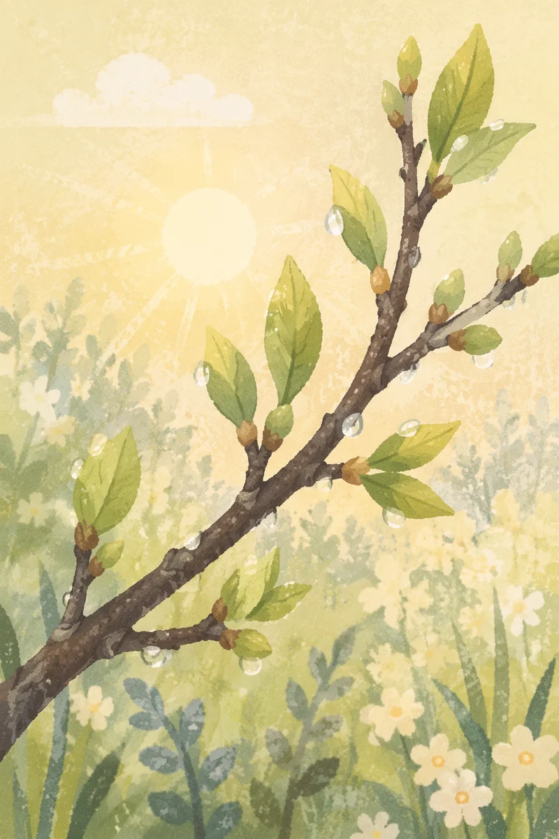 Fresh Spring Leaves Budding After Rain