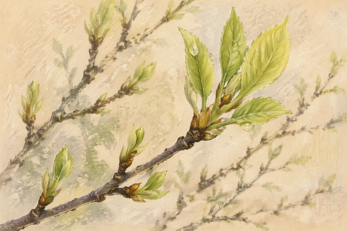 Fresh Spring Leaves on Budding Branches