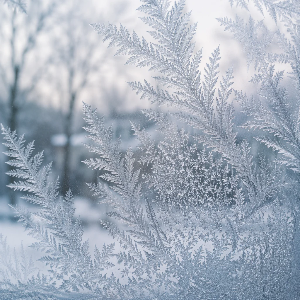 Intricate Frost Crystals on Winter Window