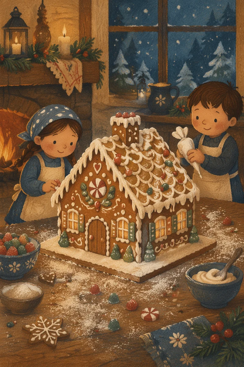 Festive Gingerbread House with Icing Details