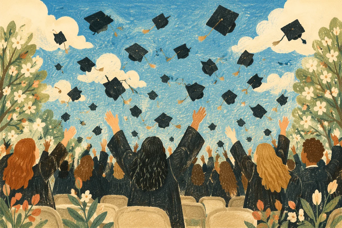 Graduation Caps Soaring Over Spring Celebration