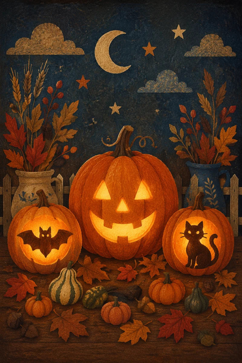 Glowing Jack O Lantern Autumn Still Life