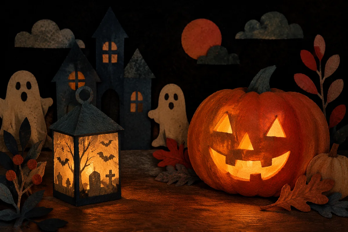 Glowing Jack O Lantern Halloween Tabletop Scene