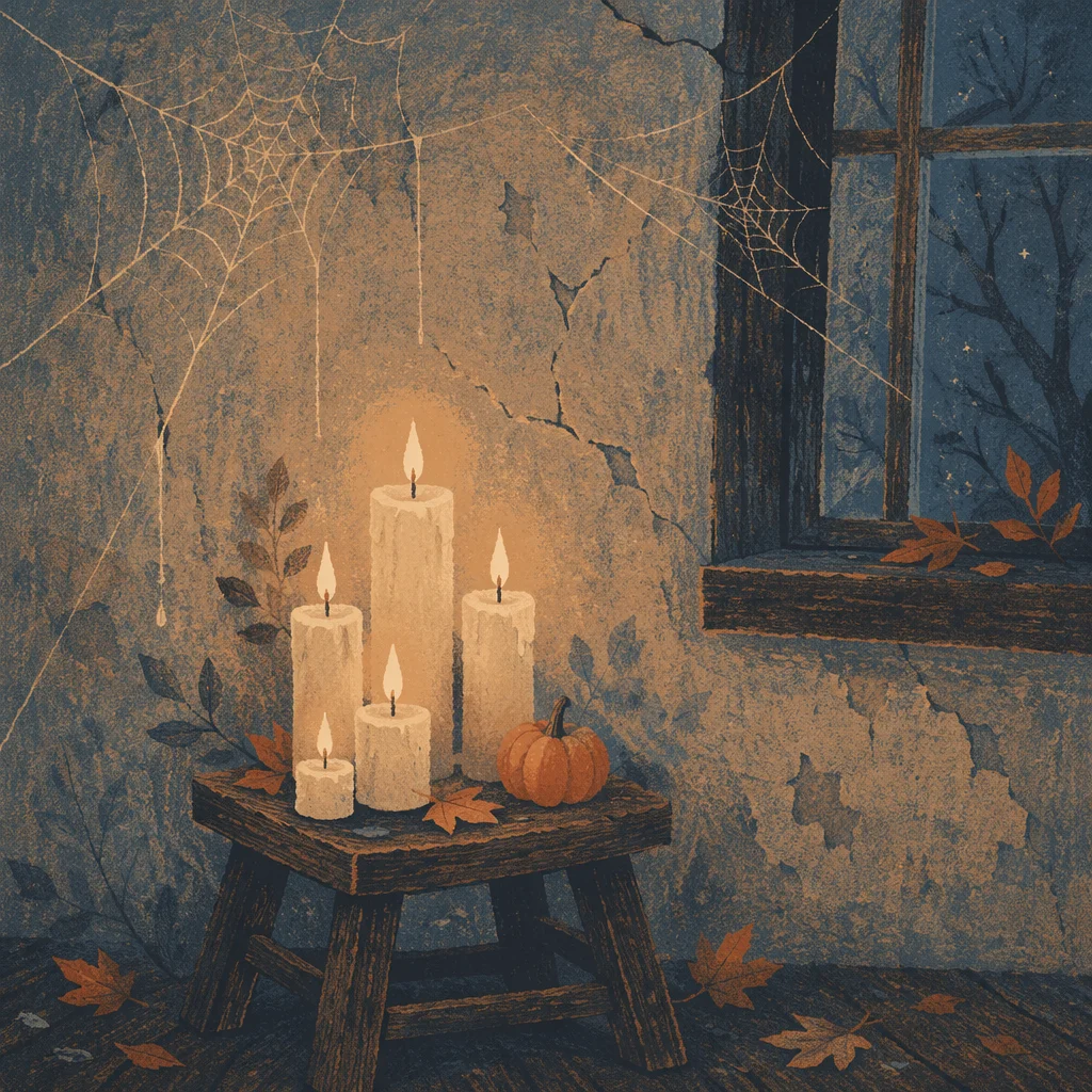 Spooky Candlelit Spiderweb Corner Scene