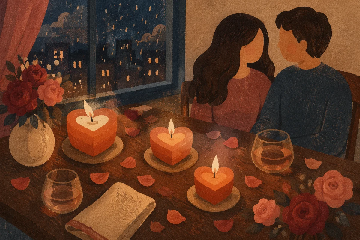 Heart Shaped Candles on Romantic Evening Table