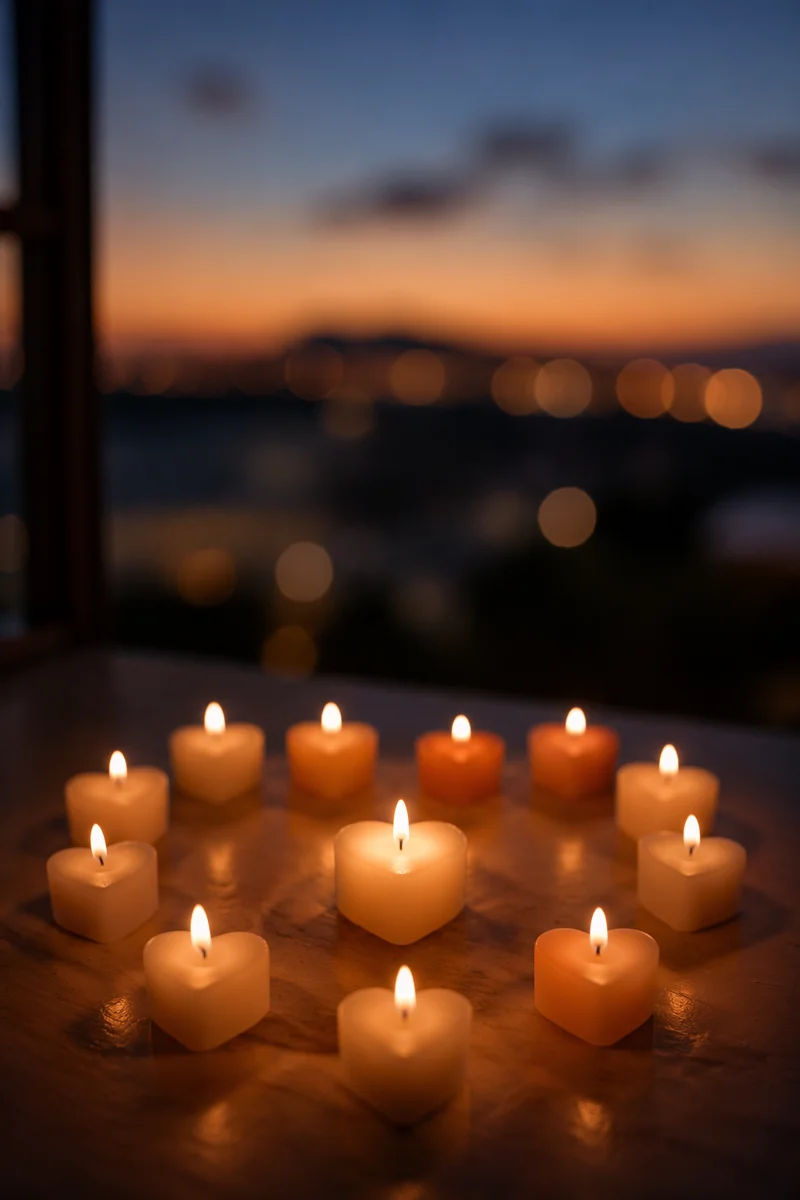 Heart Shaped Candlelight Romantic Evening Scene