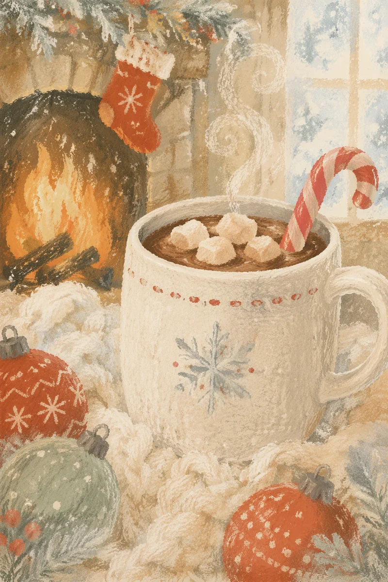Cozy Hot Chocolate by Winter Fireplace