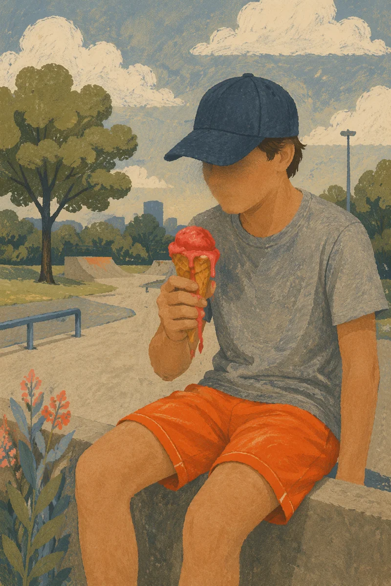 Melting Red Ice Cream on Summer Day