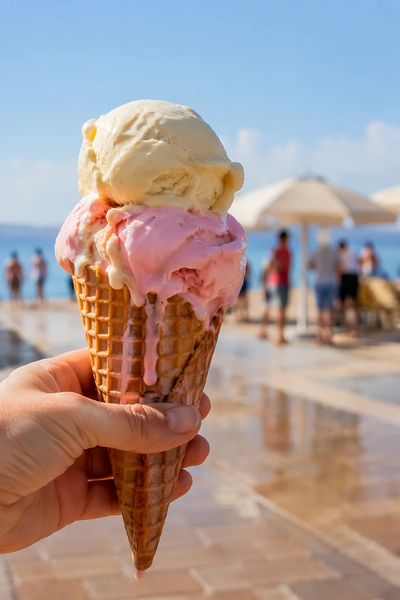 Melting Ice Cream Cone on Summer Boardwalk
