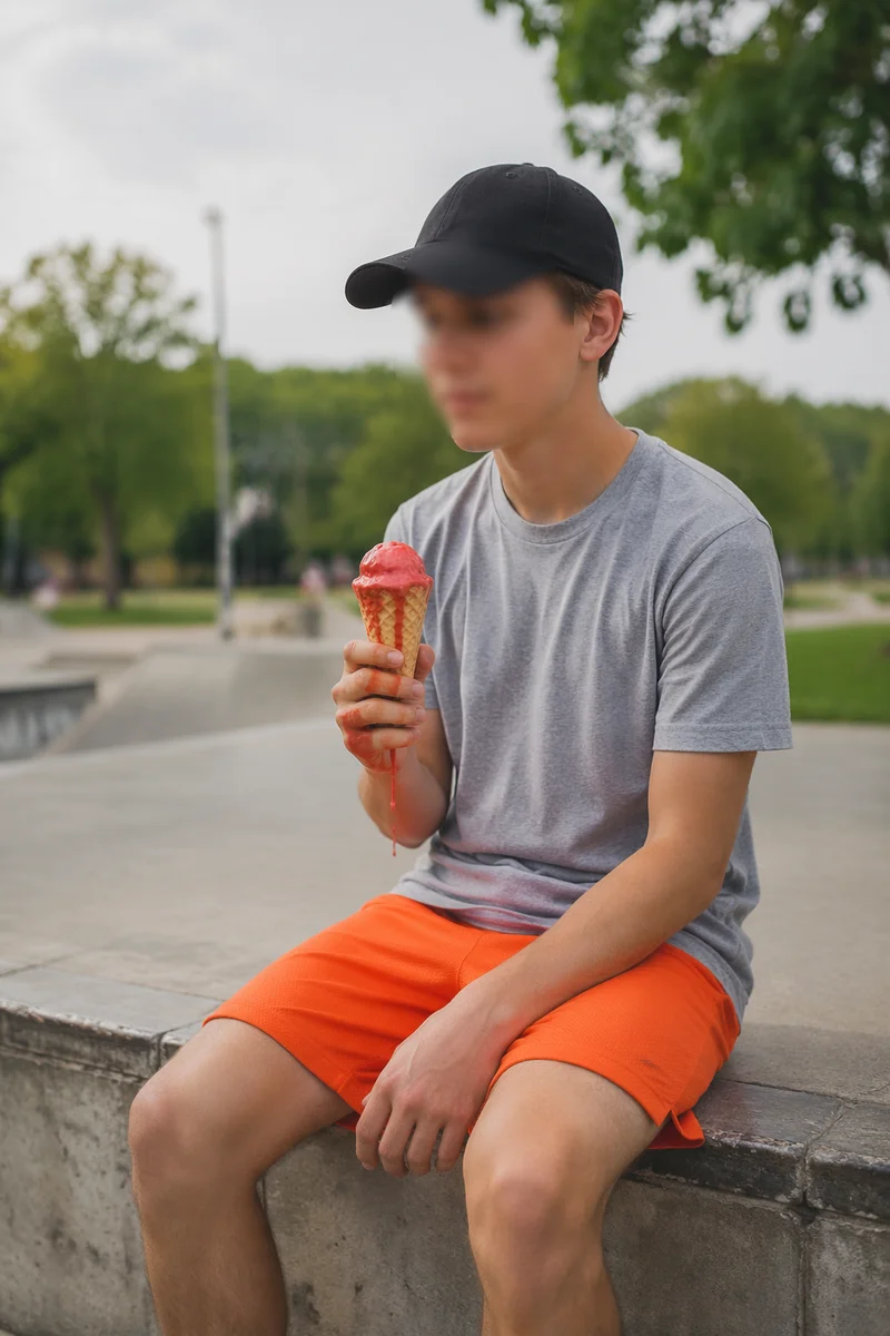 Melting Ice Cream Cone in Summer Park