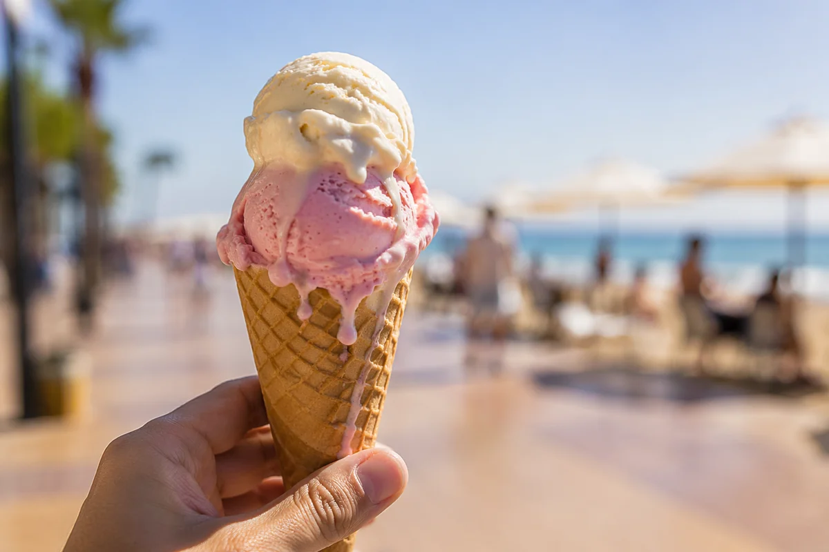 Melting Ice Cream Cone on Summer Boardwalk