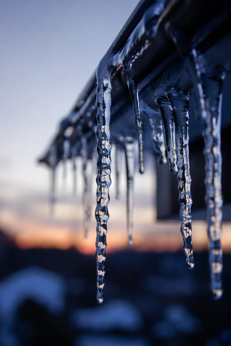 Close-Up Icicles on Winter Roof Edge