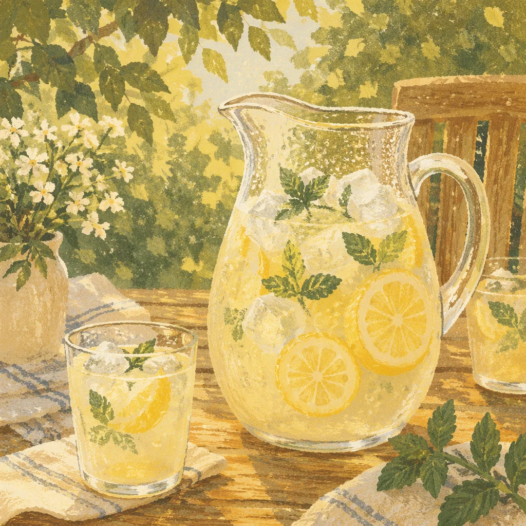 Refreshing Summer Lemonade Pitcher on Patio