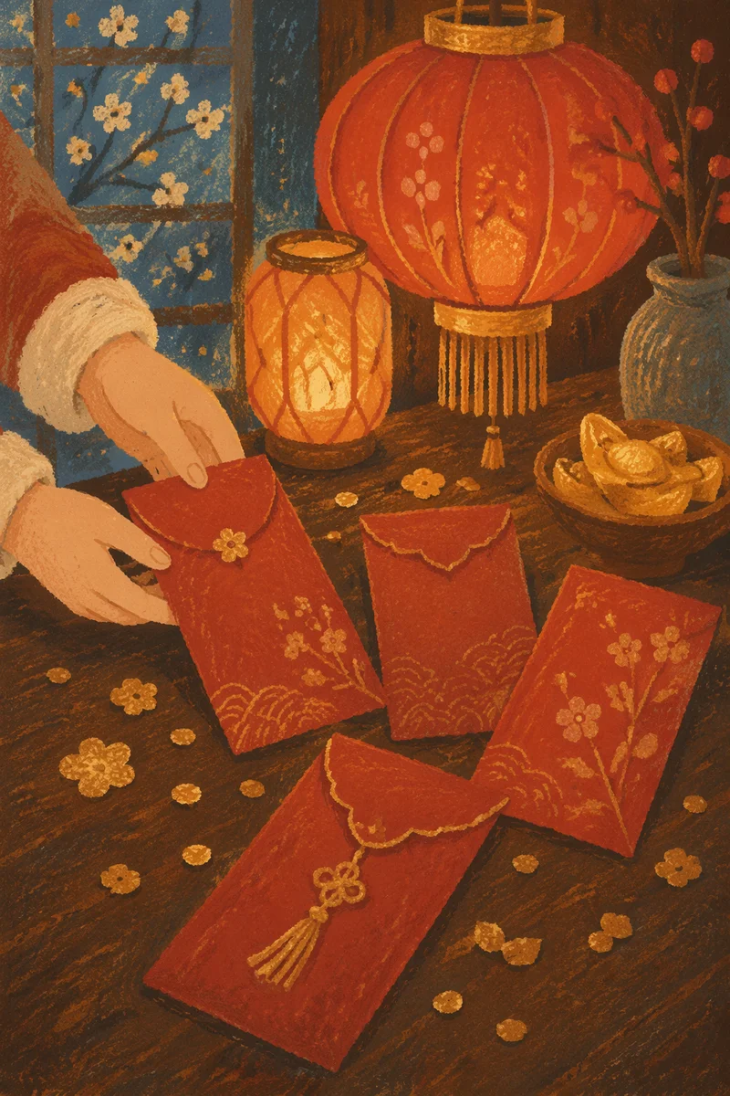 Lunar New Year Red Envelopes and Lanterns