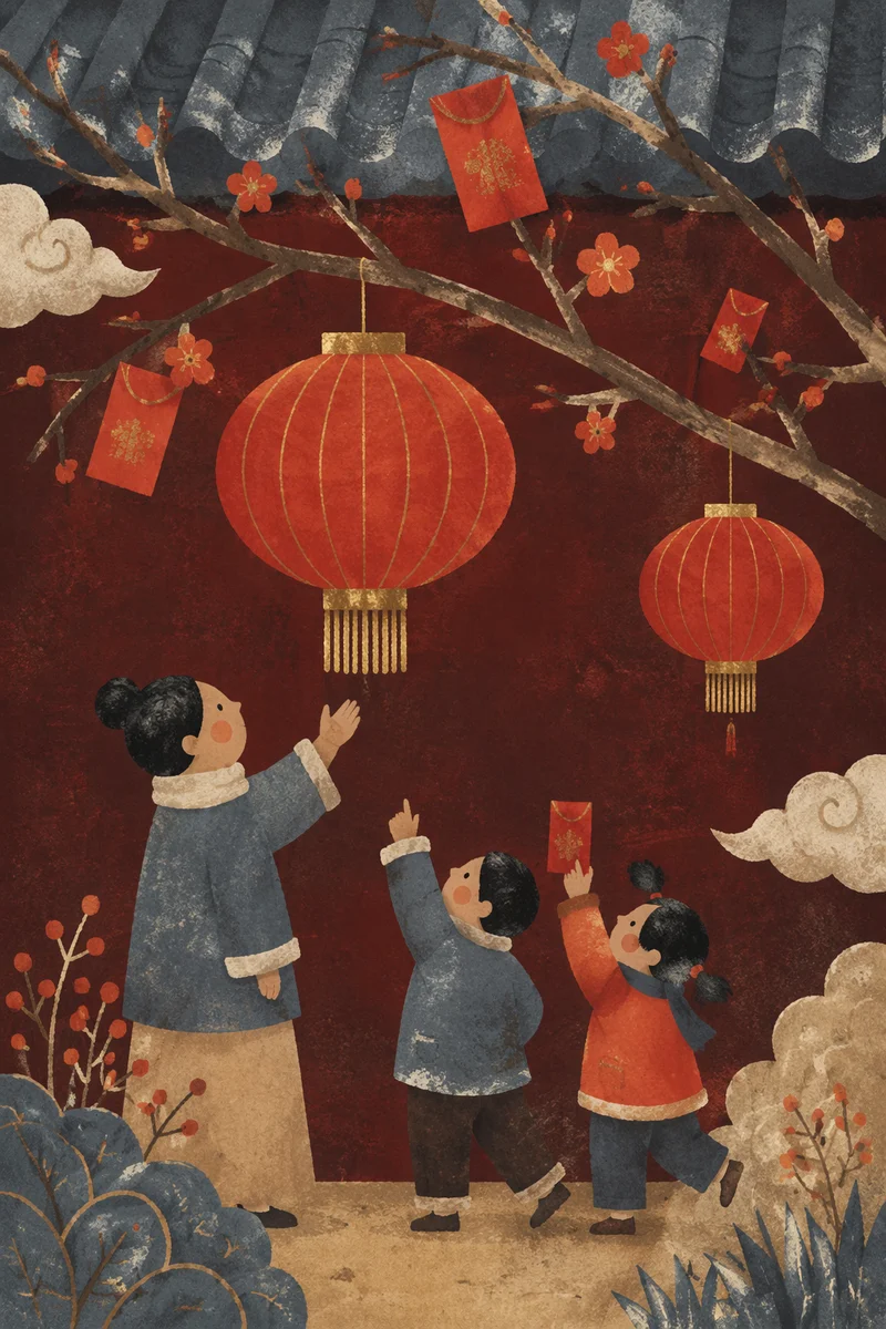 Serene Lunar New Year Lantern Courtyard