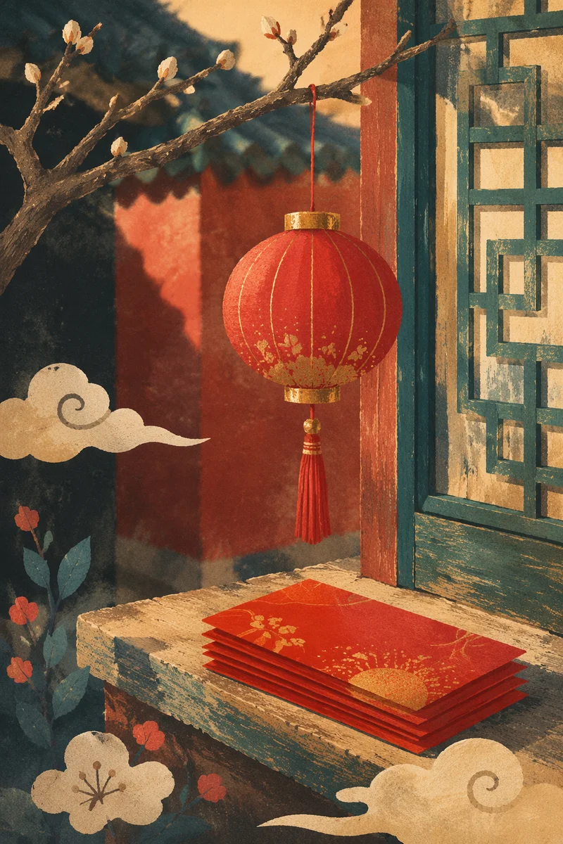 Lunar New Year Lantern and Red Envelopes