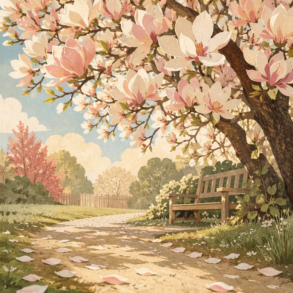 Blooming Magnolia Tree on Spring Morning